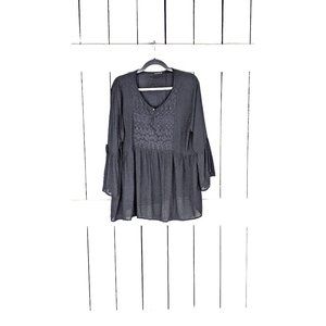 Black bell sleeve embroidered pullover boho blouse